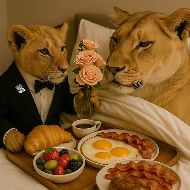Served BreakFEAST in Bed #MothersDay @ #Classy #Savage #Art #DotCom 🦁😻🍳🥓☕️🍓💐